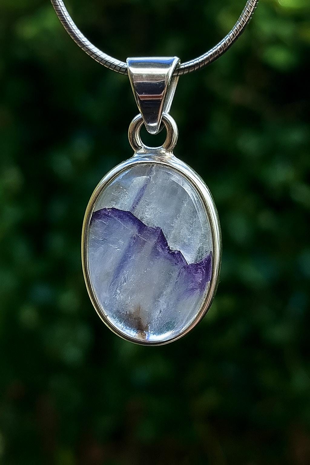 Blue John Silver Oval Pendant