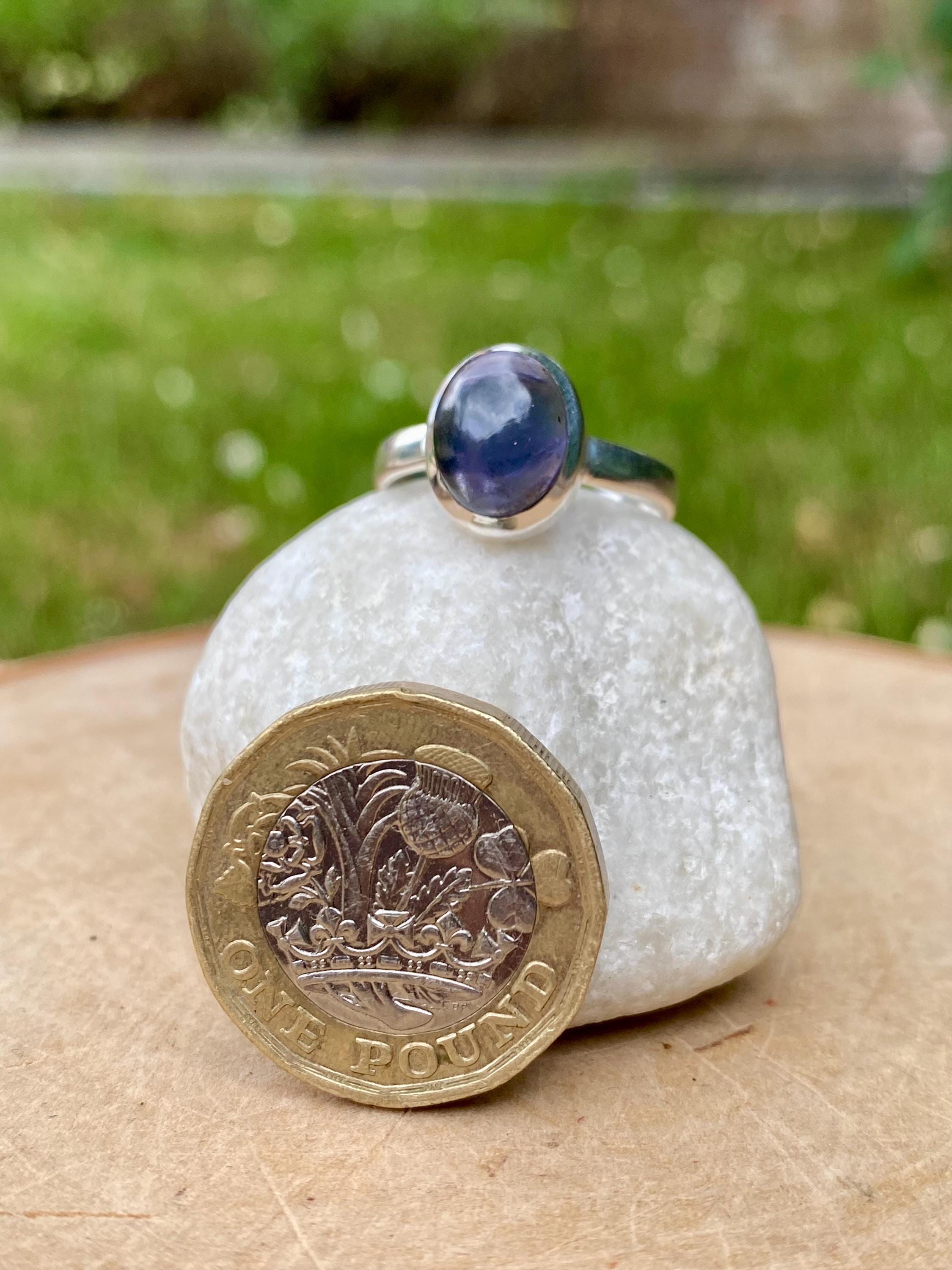 Natural Blue Purple Lolite Sterling Silver Oval Ring