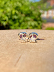 Genuine Ruby 925 Sterling Silver Oval Stud Earrings