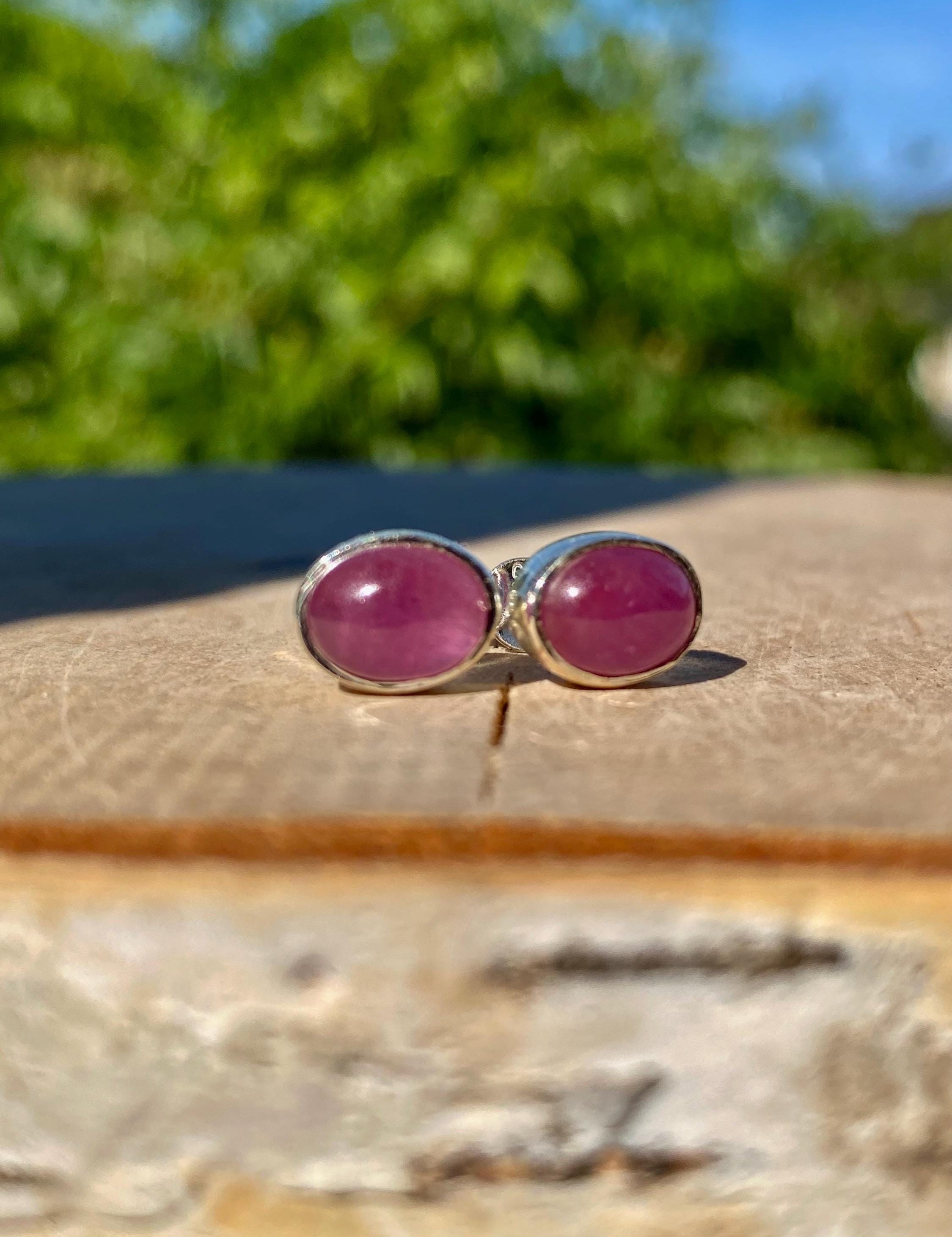 Genuine Ruby 925 Sterling Silver Oval Stud Earrings