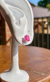 Genuine Ruby 925 Sterling Silver Oval Stud Earrings