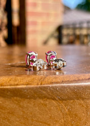 Genuine Ruby 925 Sterling Silver Oval Stud Earrings