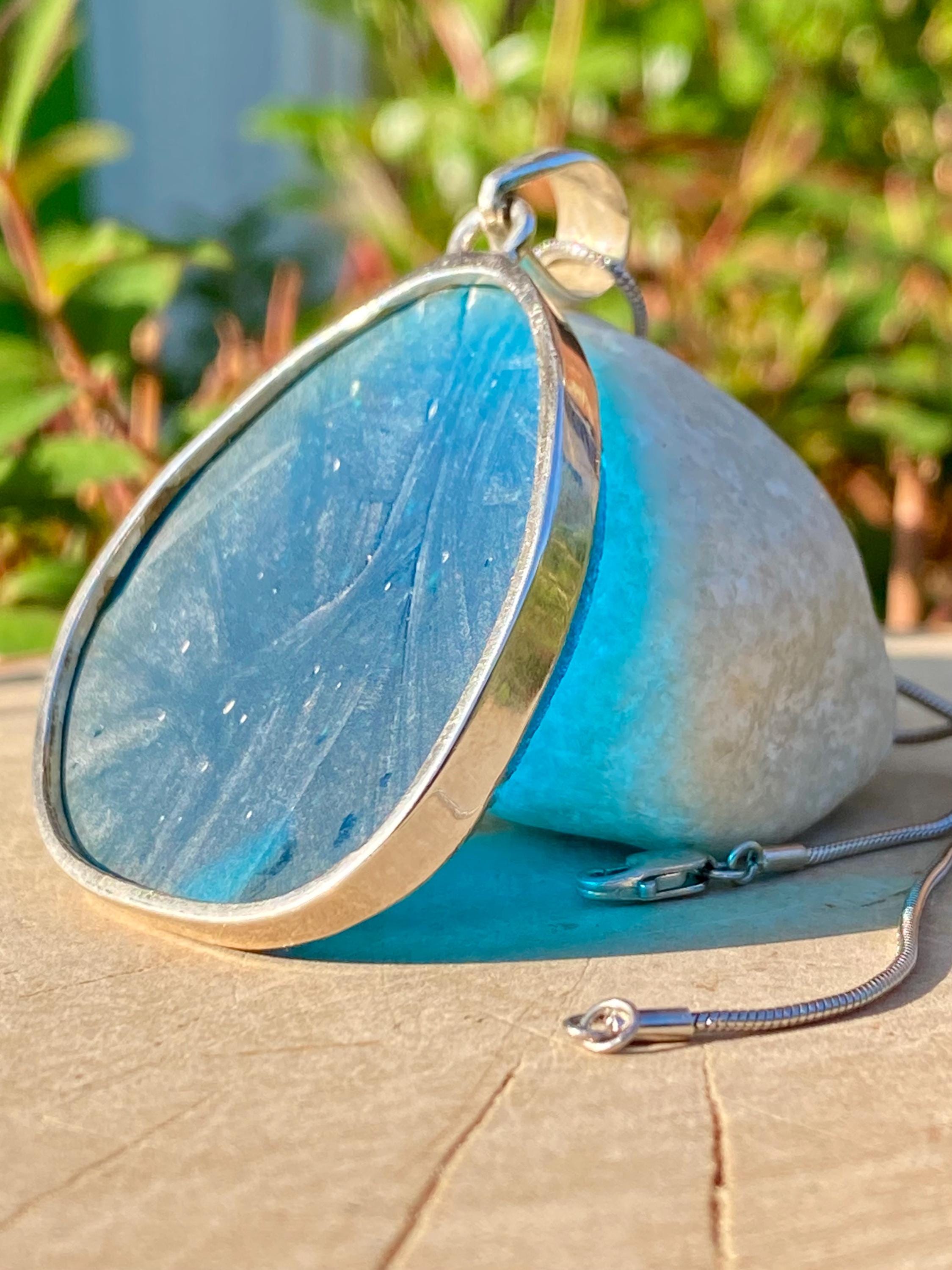 Ancient Roman Glass Pendant, Teardrop 41mm x 36mm Sterling Silver, Handmade UK