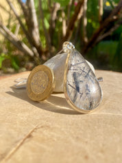 Pear Cut Black Tourmaline Rutilated Quartz Sterling Silver Pendant