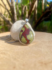 Pear Cut African Dragon Bloodstone Sterling Silver Pendant