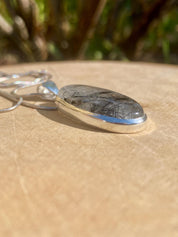 Oval Black Tourmaline Rutilated Quartz Sterling Silver Pendant