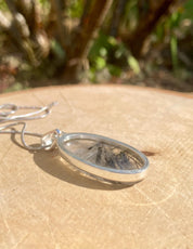Oval Black Tourmaline Rutilated Quartz Sterling Silver Pendant