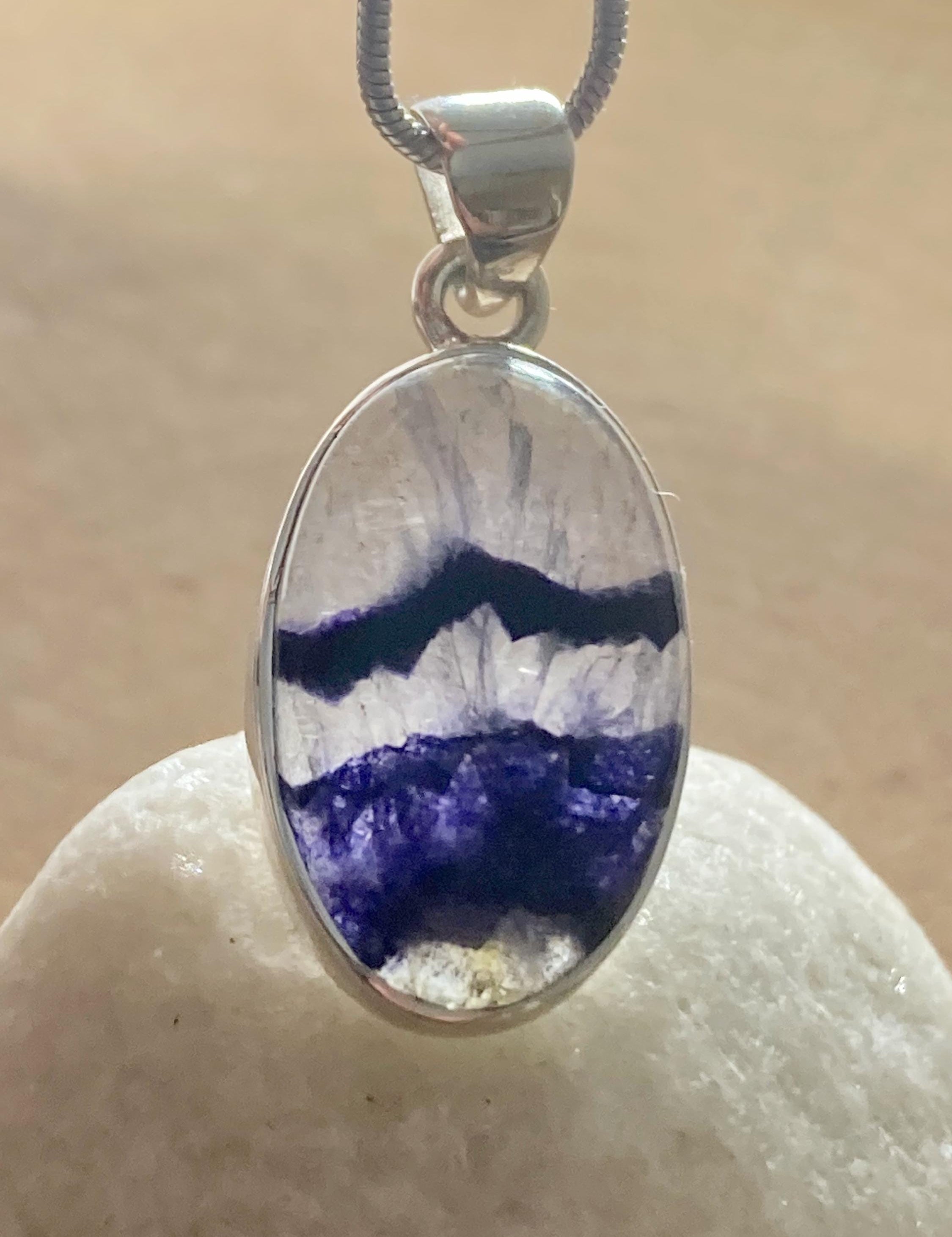 Blue John Silver Oval Pendant