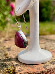 Triangle shaped Natural African Ruby Sterling Silver Dangle Earrings