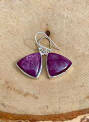 Triangle shaped Natural African Ruby Sterling Silver Dangle Earrings