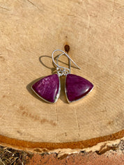 Triangle shaped Natural African Ruby Sterling Silver Dangle Earrings