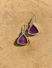 Triangle shaped Natural African Ruby Sterling Silver Dangle Earrings