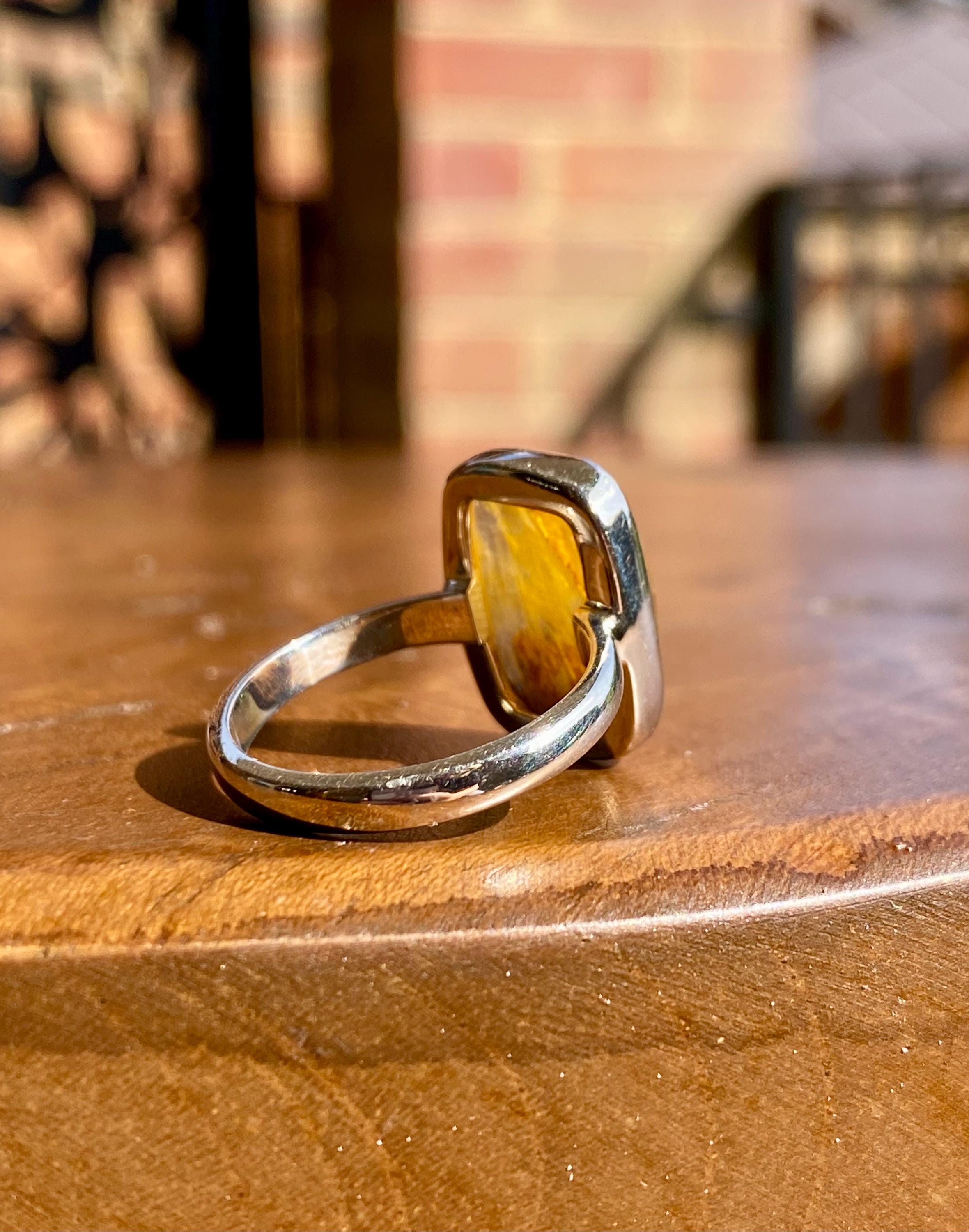 Extremely Rare Blue John 925 Sterling Silver Rectangular Ring