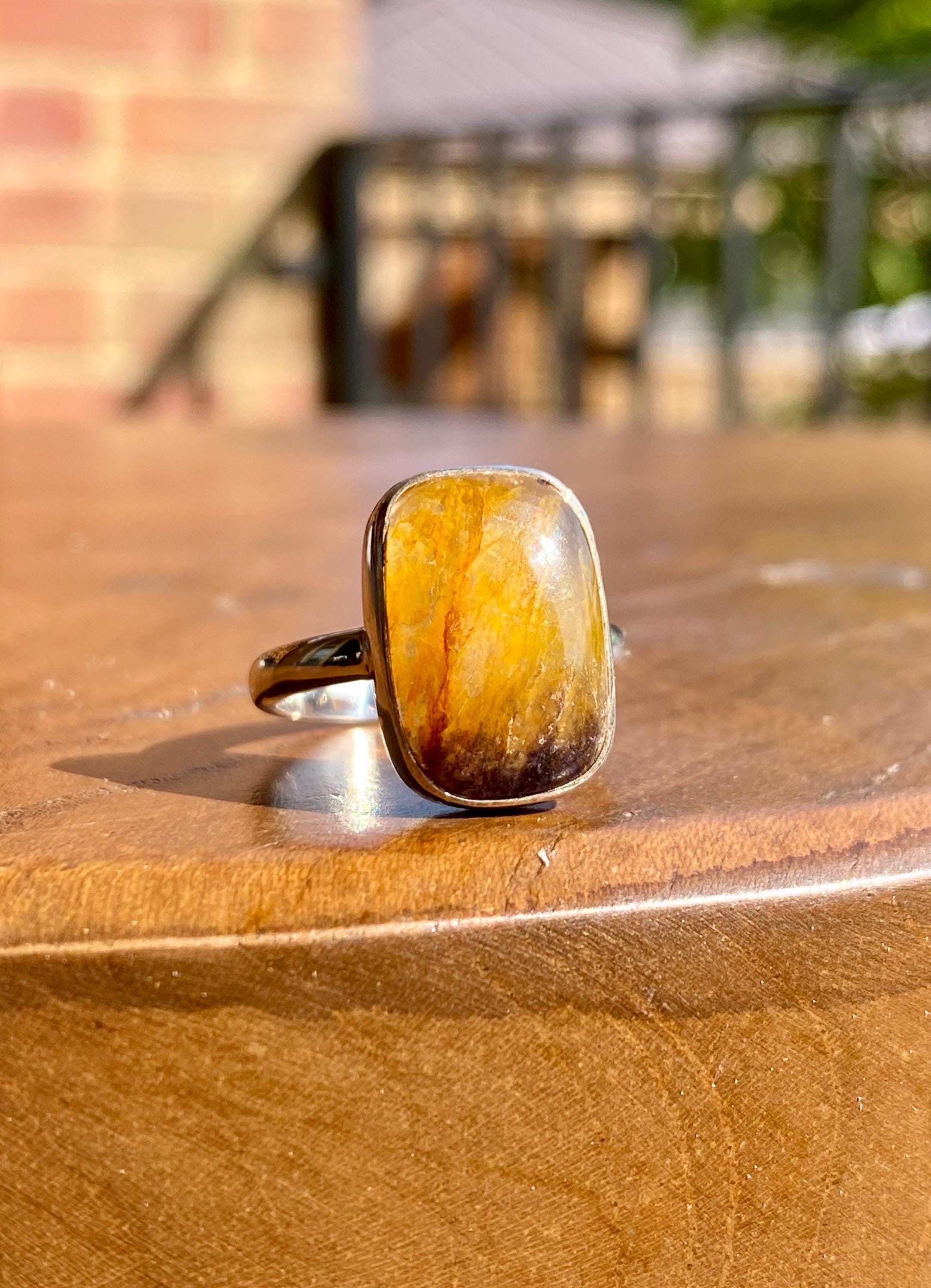 Extremely Rare Blue John 925 Sterling Silver Rectangular Ring