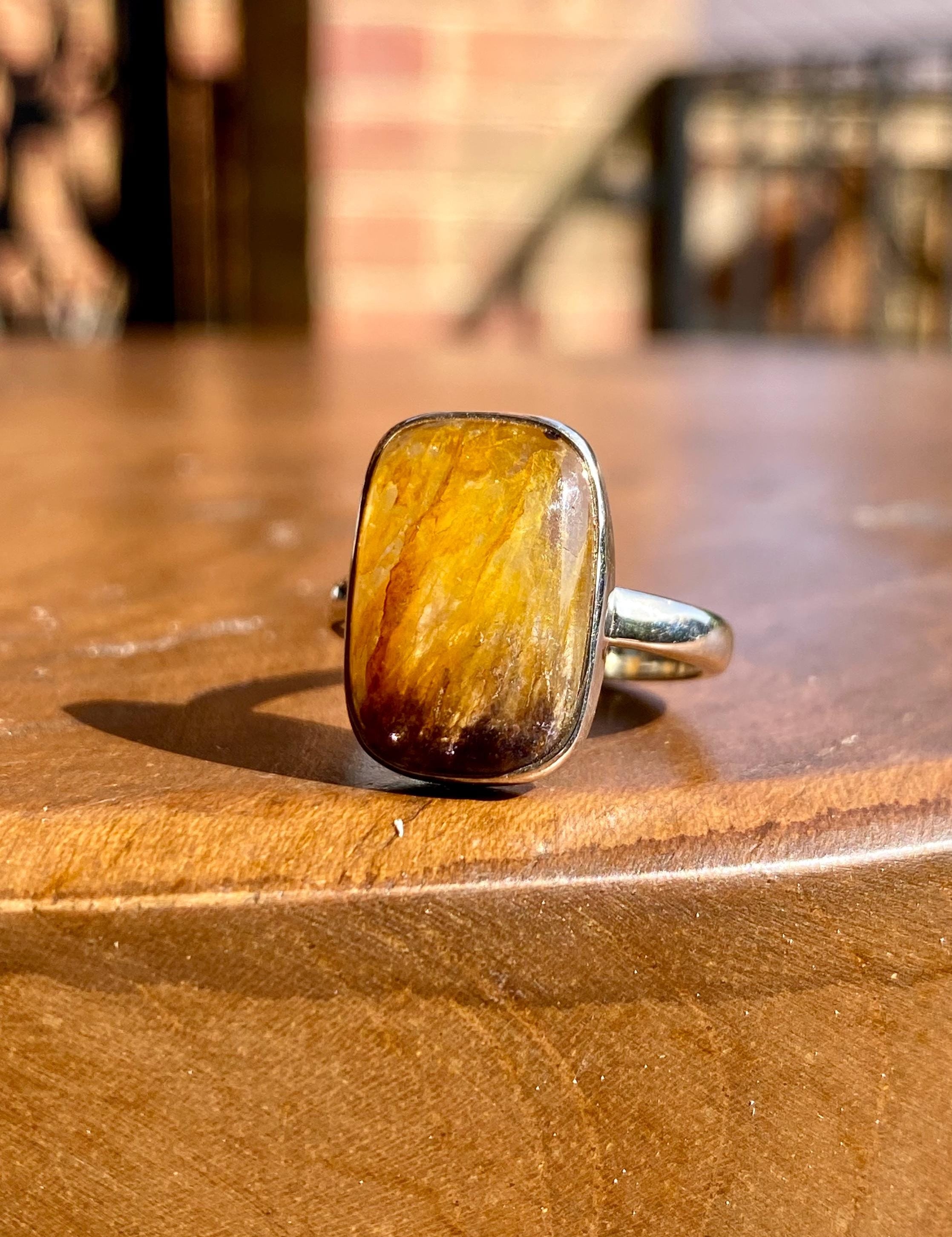 Extremely Rare Blue John 925 Sterling Silver Rectangular Ring