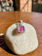 Emerald Cut Ruby Pendant: 925 Sterling Silver Bezel, July Birthstone