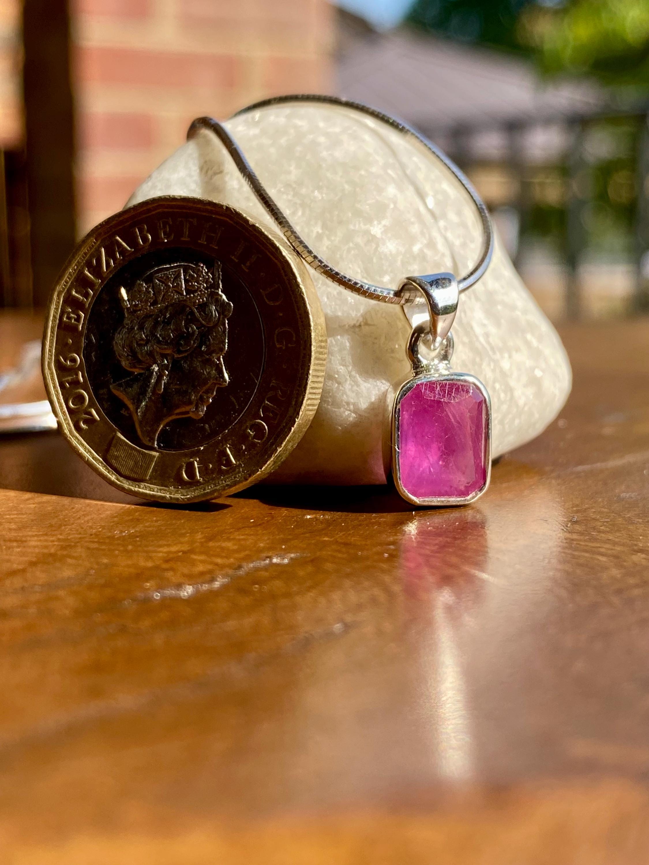 Natural African Emerald Cut Ruby 925 Sterling Silver Pendant
