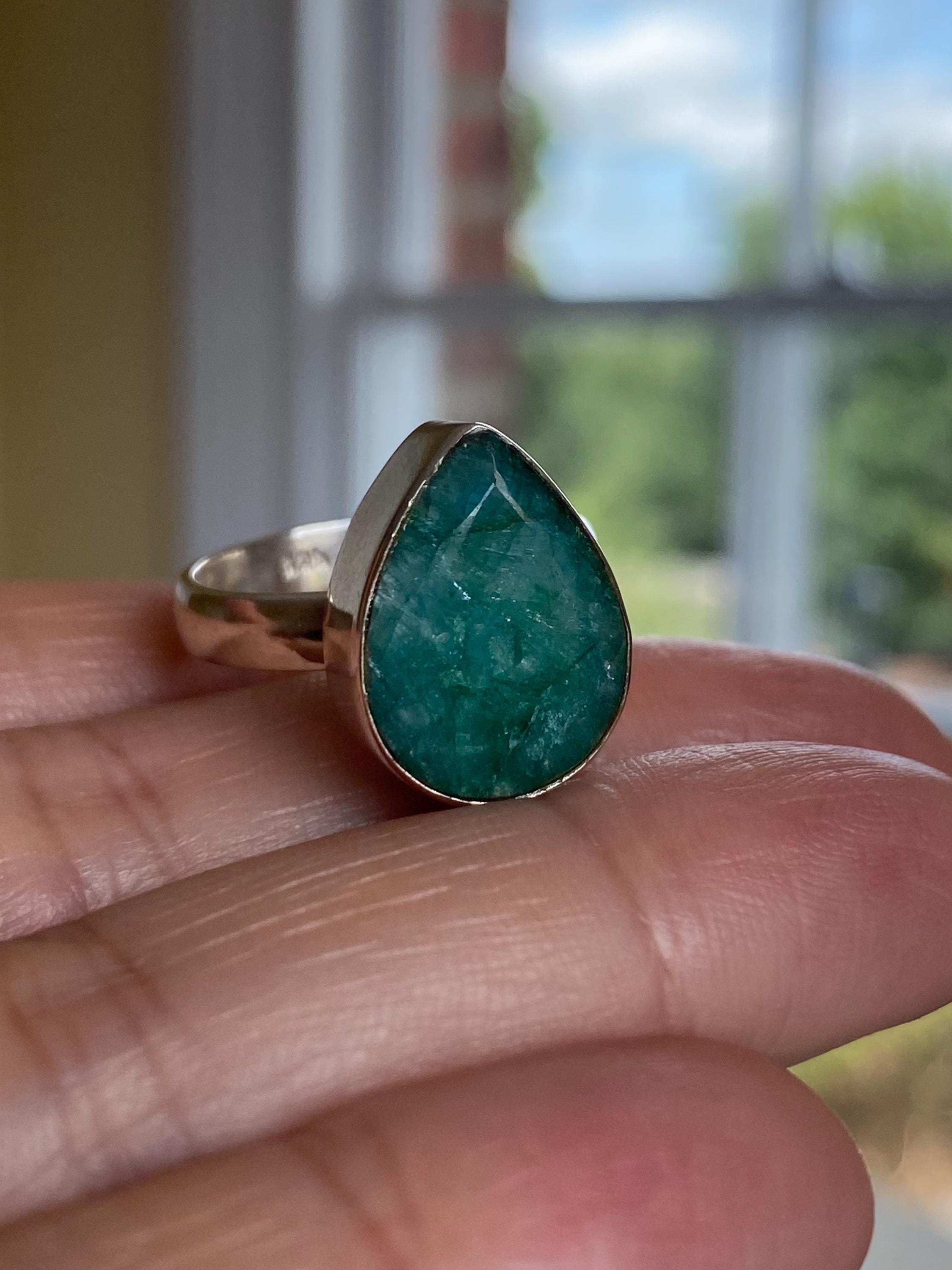 Teardrop Raw Emerald 925 Sterling Silver Ring
