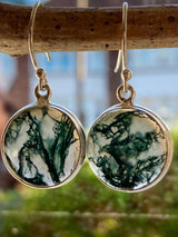 Moss Agate and Silver Round Earrings