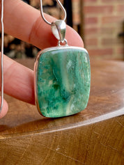 Genuine Rectangle Mtorolite Emerald Chrome Chalcedony 925 Sterling Silver Pendant