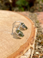 Natural Hexagon Cut Moldavite Sterling Silver Dangle Earrings