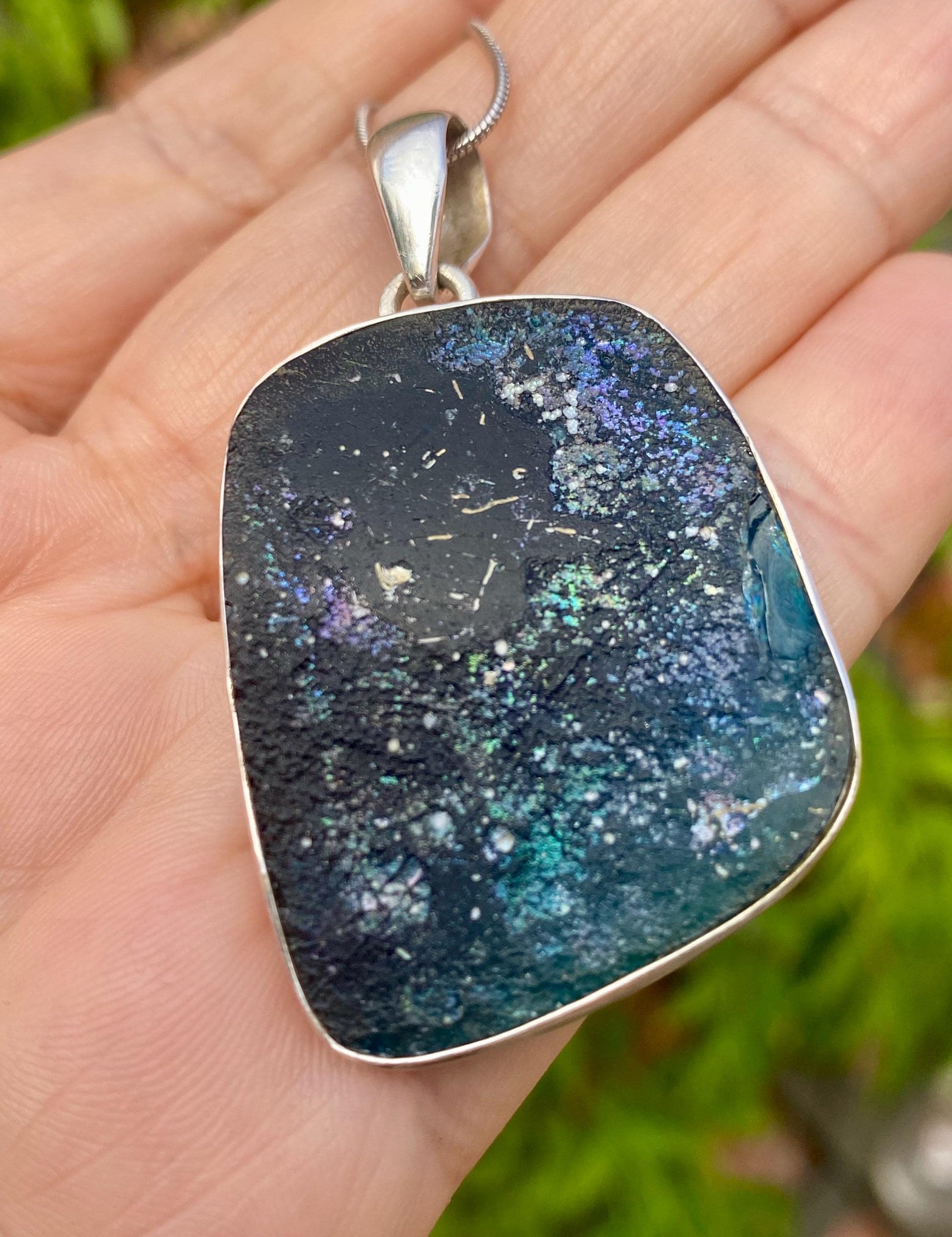 Ancient Roman Glass 925 Sterling Silver Hexagon Pendant