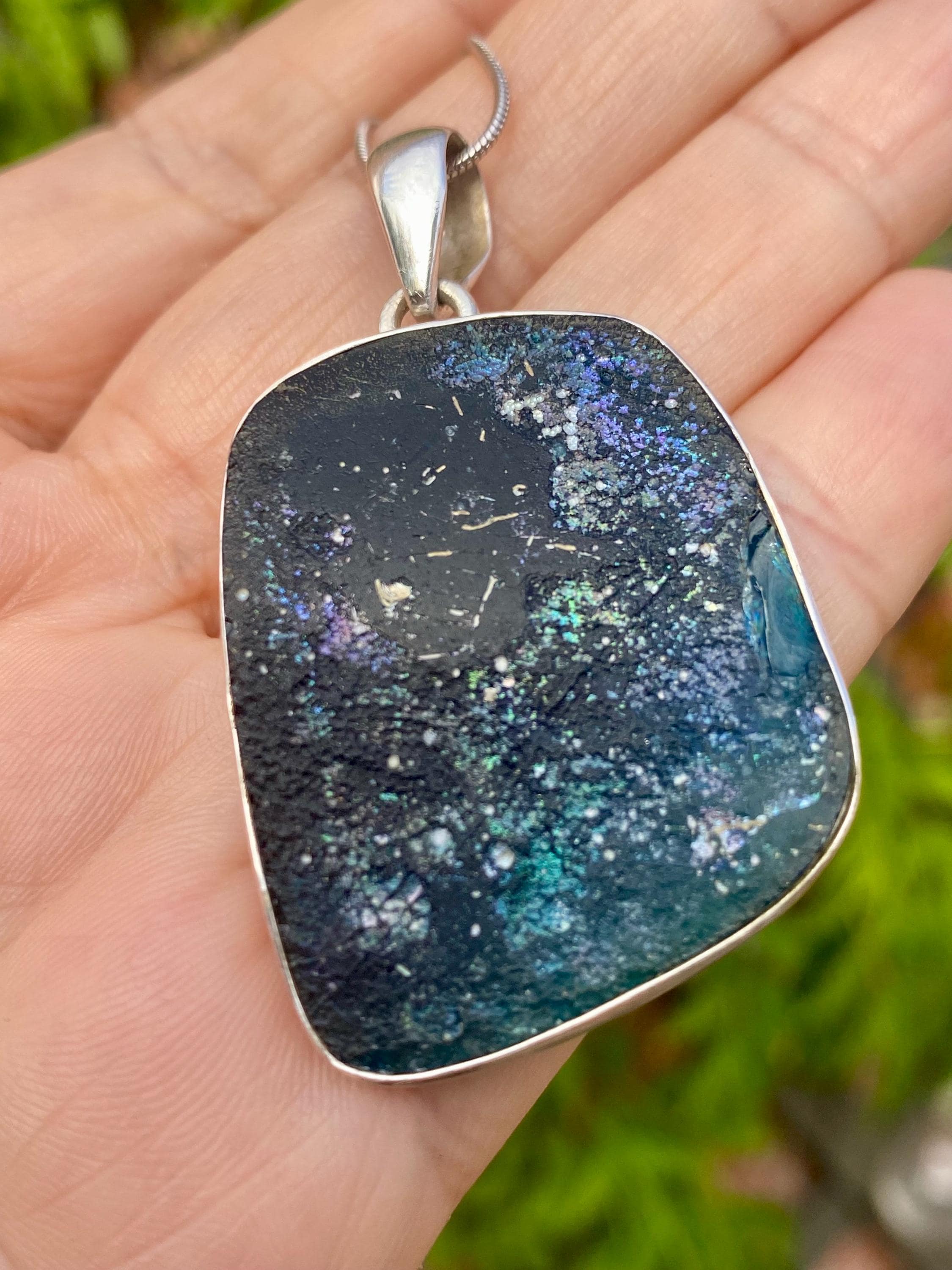 Ancient Roman Glass 925 Sterling Silver Hexagon Pendant