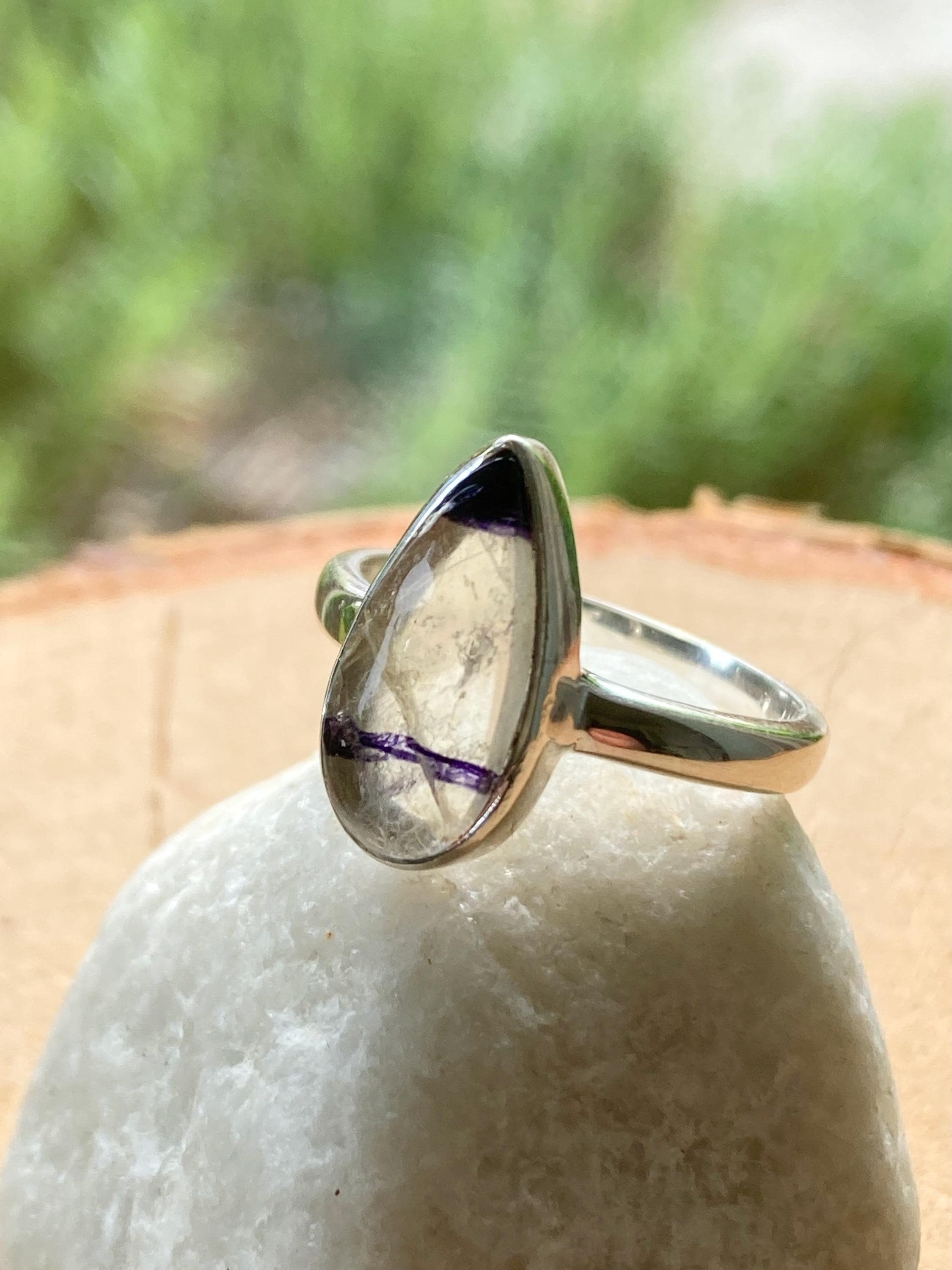 Blue John Silver Teardrop Ring - Extremely Rare