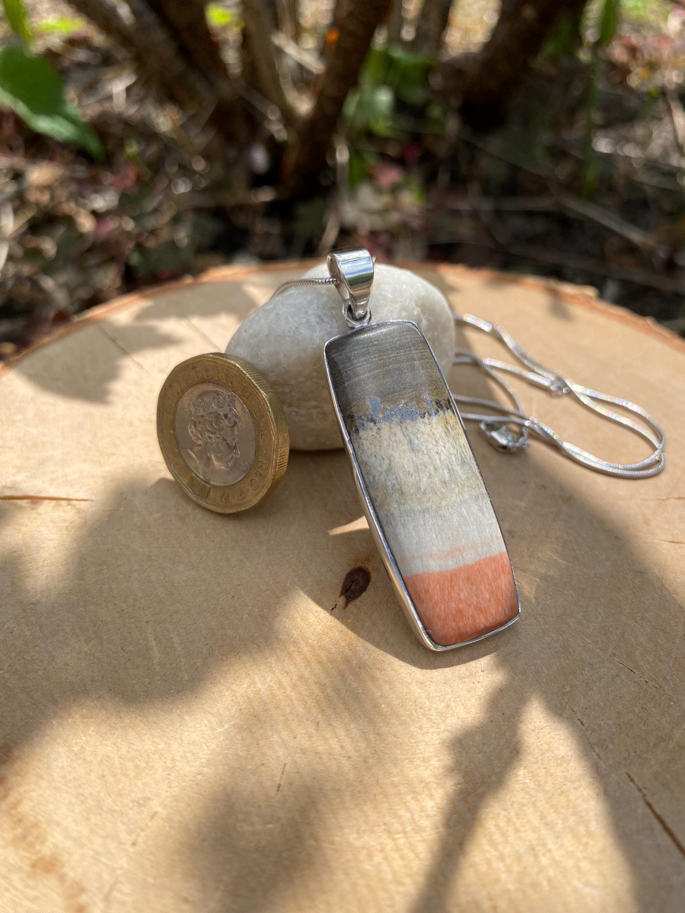 Rectangle British Celestobarite Sterling Silver Pendant