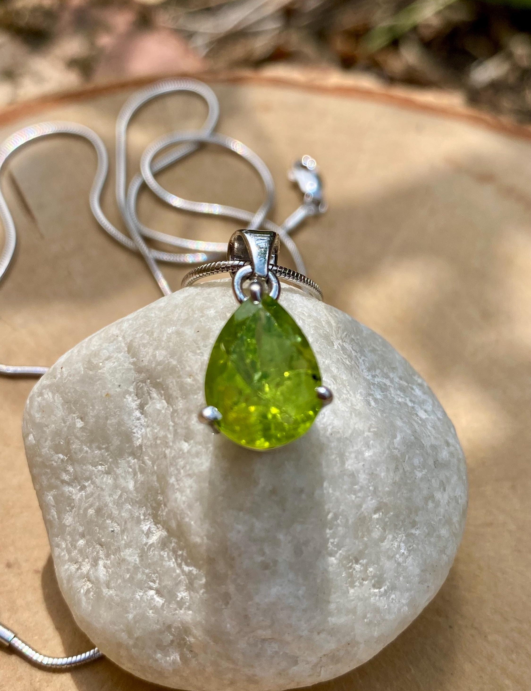 Natural Peridot Sterling Silver Teardrop Pendant