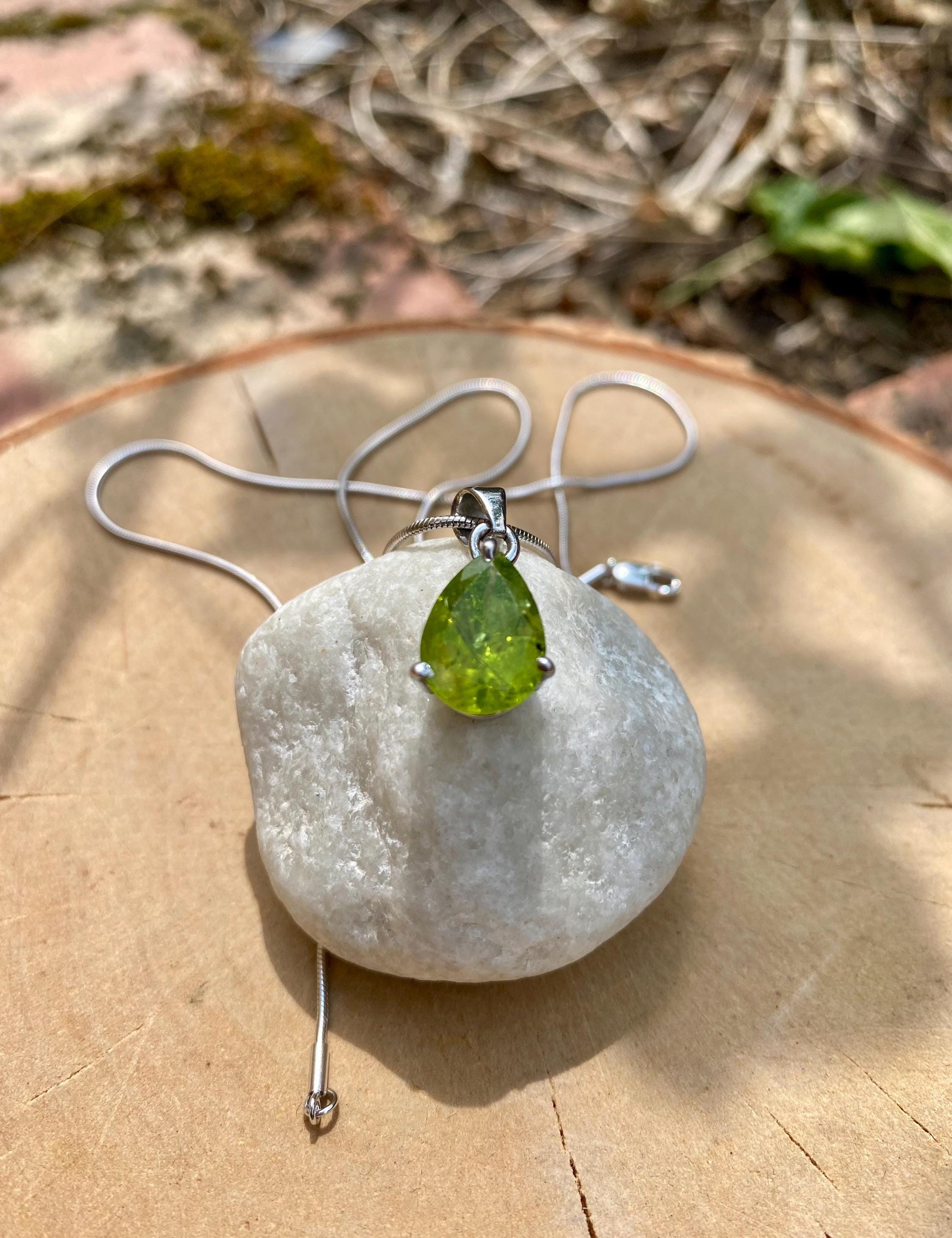 Natural Peridot Sterling Silver Teardrop Pendant