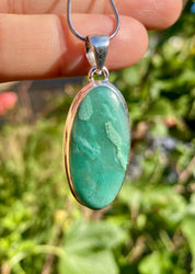 Genuine Mtorolite Emerald Chrome Chalcedony 925 Sterling Silver Oval Pendant