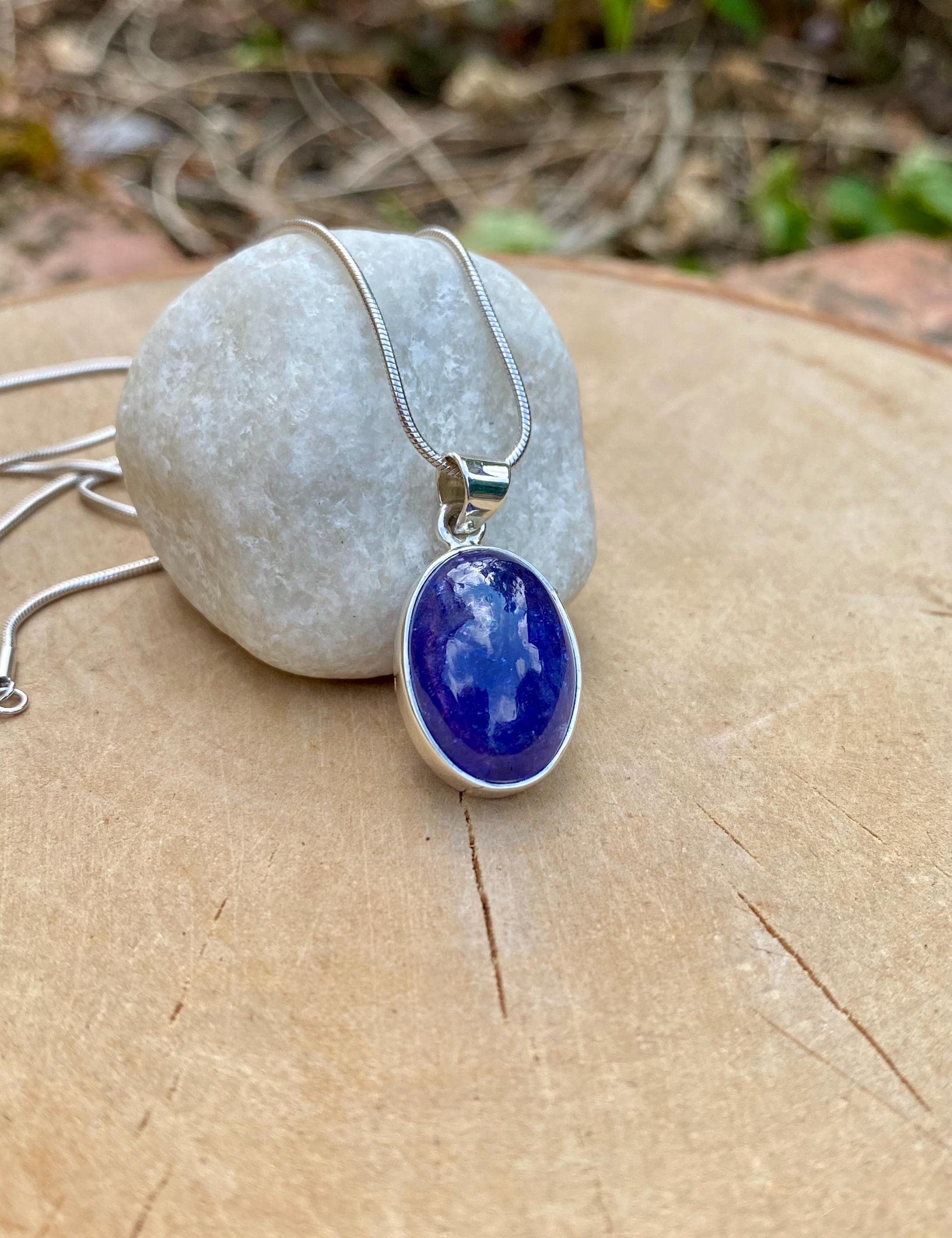 Genuine Oval Tanzanite Sterling Silver Pendant