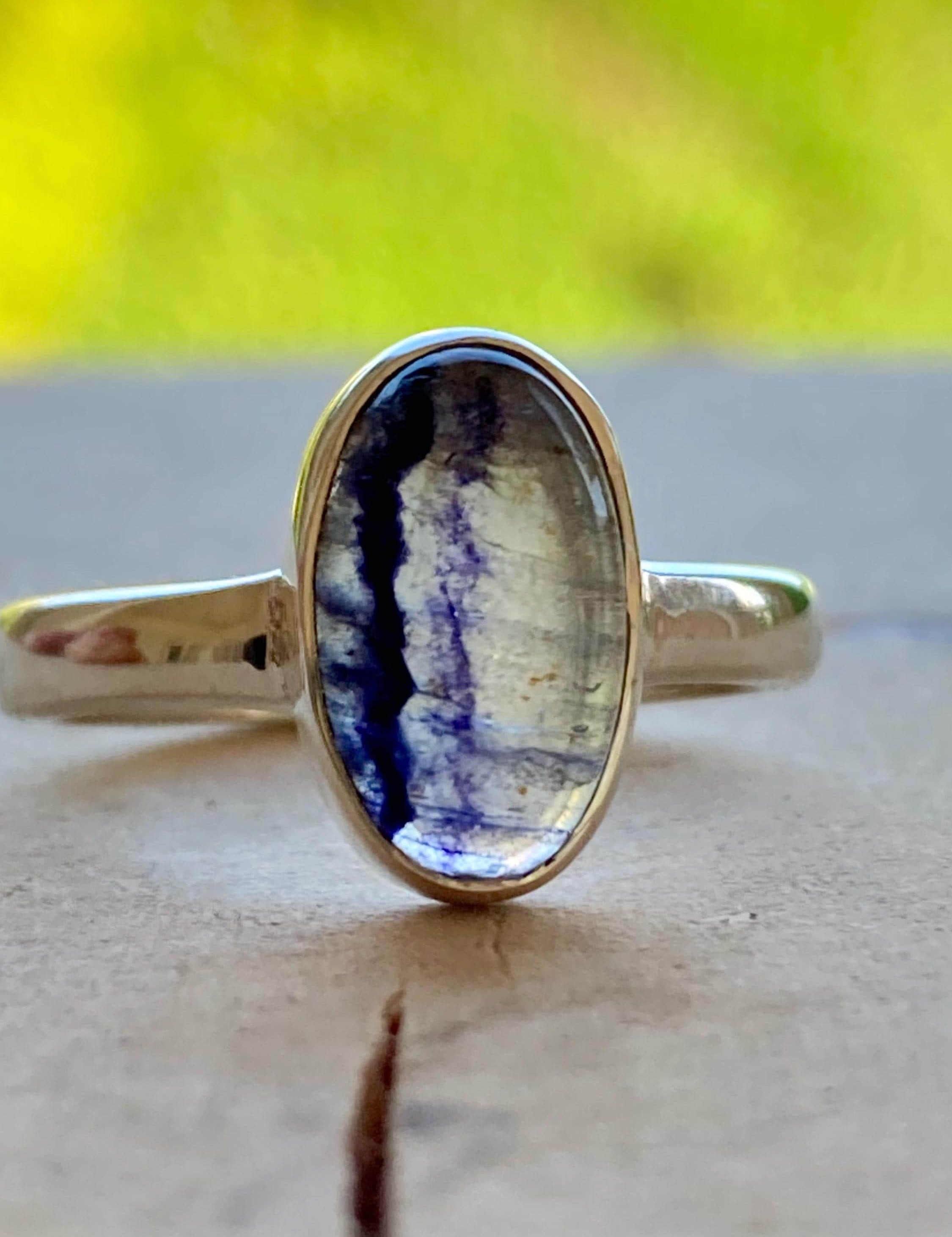 Blue John Silver Oval Ring - Extremely Rare