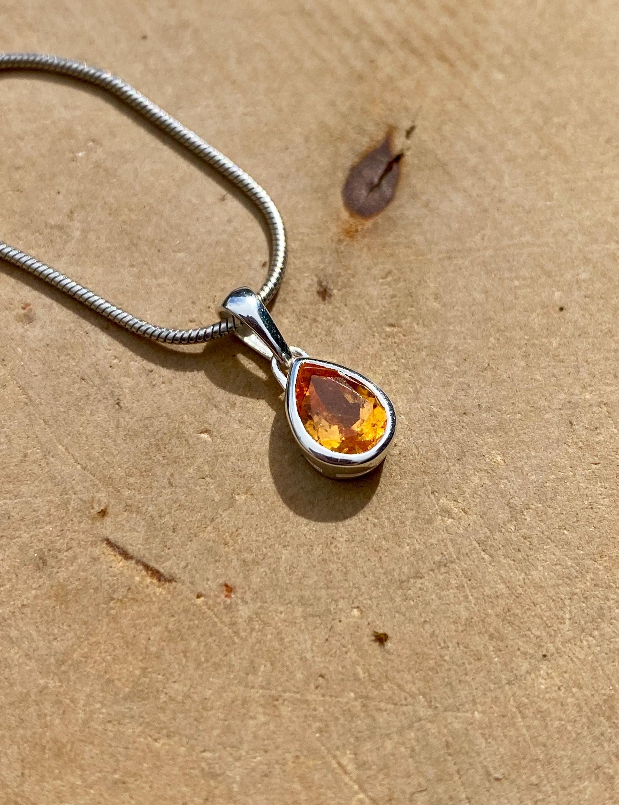 Pear Cut Mandarin Spessartite Garnet Sterling Silver Pendant