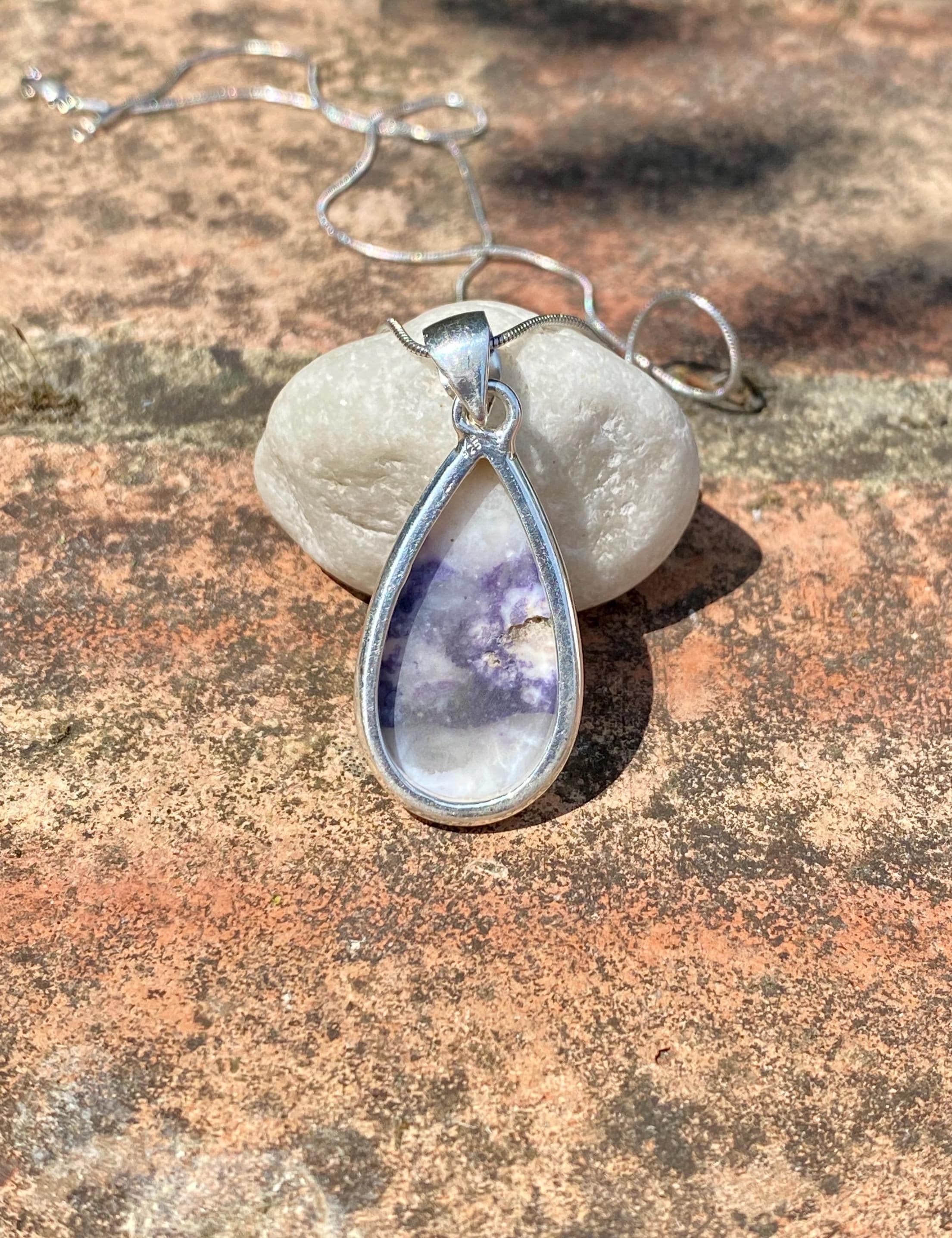 A Rare Teardrop Violet Flame (Morado) Opal Sterling Silver Pendant
