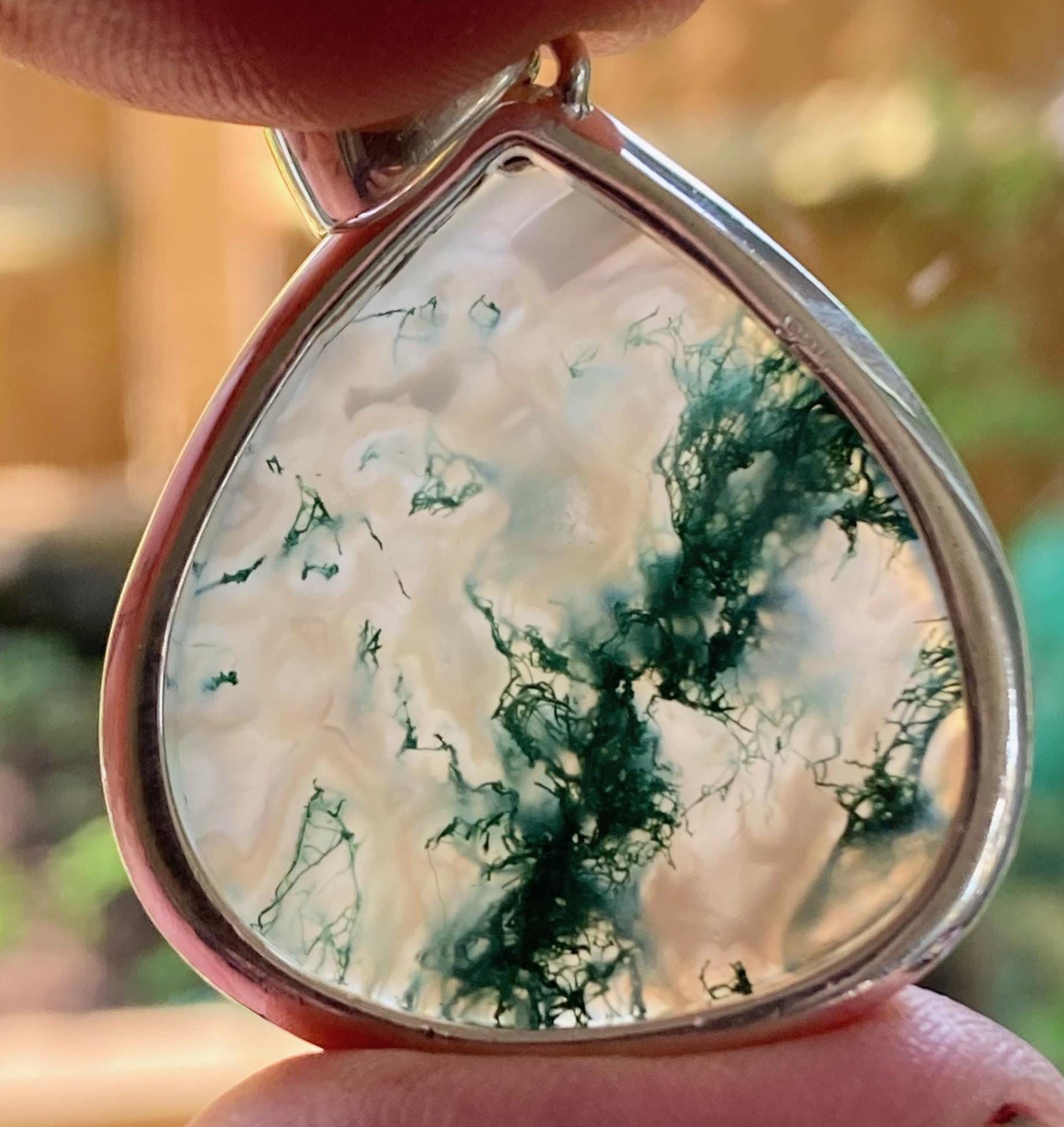 Moss Agate Sterling Silver Teardrop Pendant