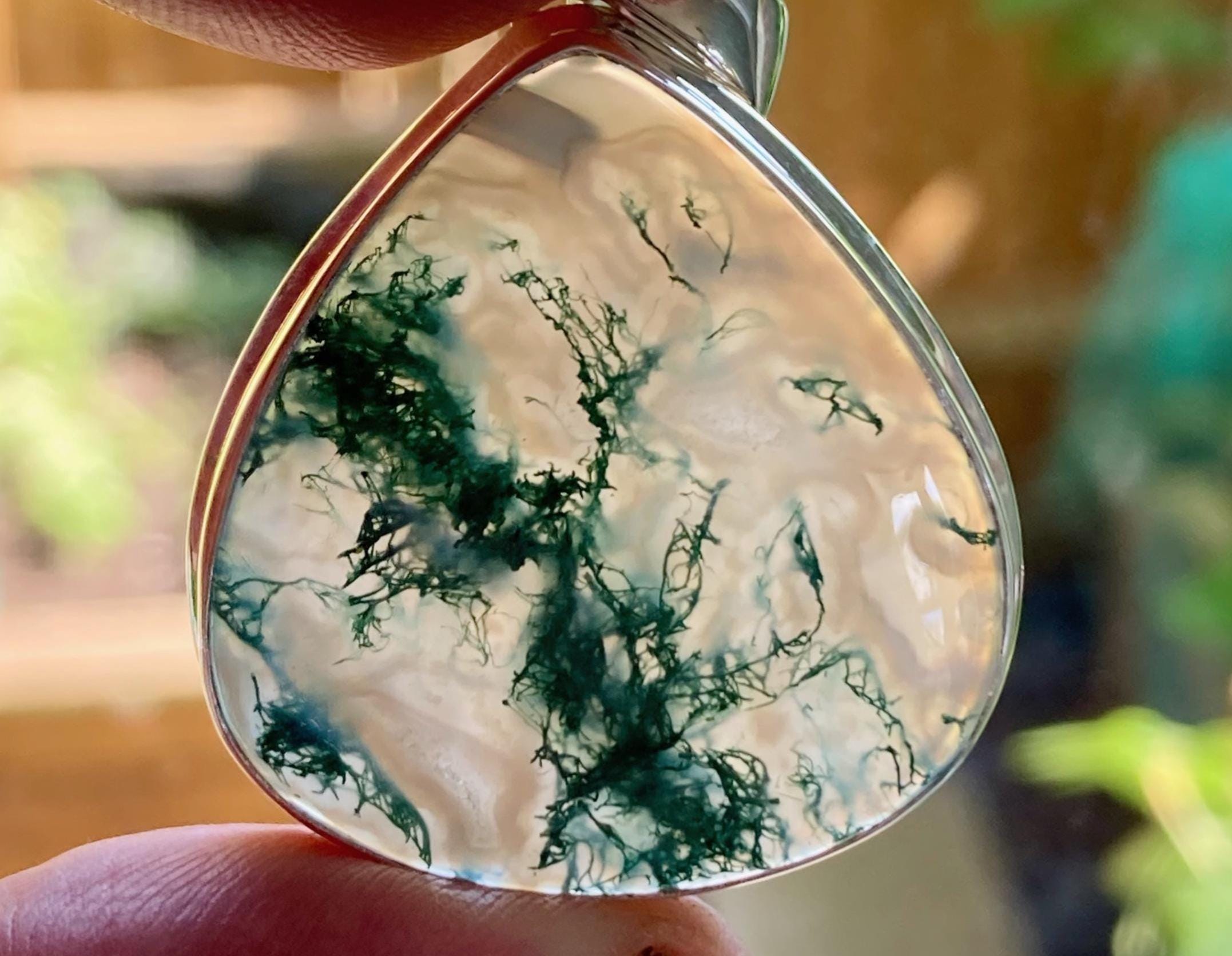 Moss Agate Silver Teardrop Pendant