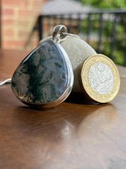 Moss Agate Sterling Silver Teardrop Pendant