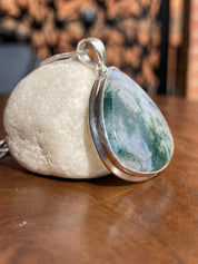 Moss Agate Sterling Silver Teardrop Pendant