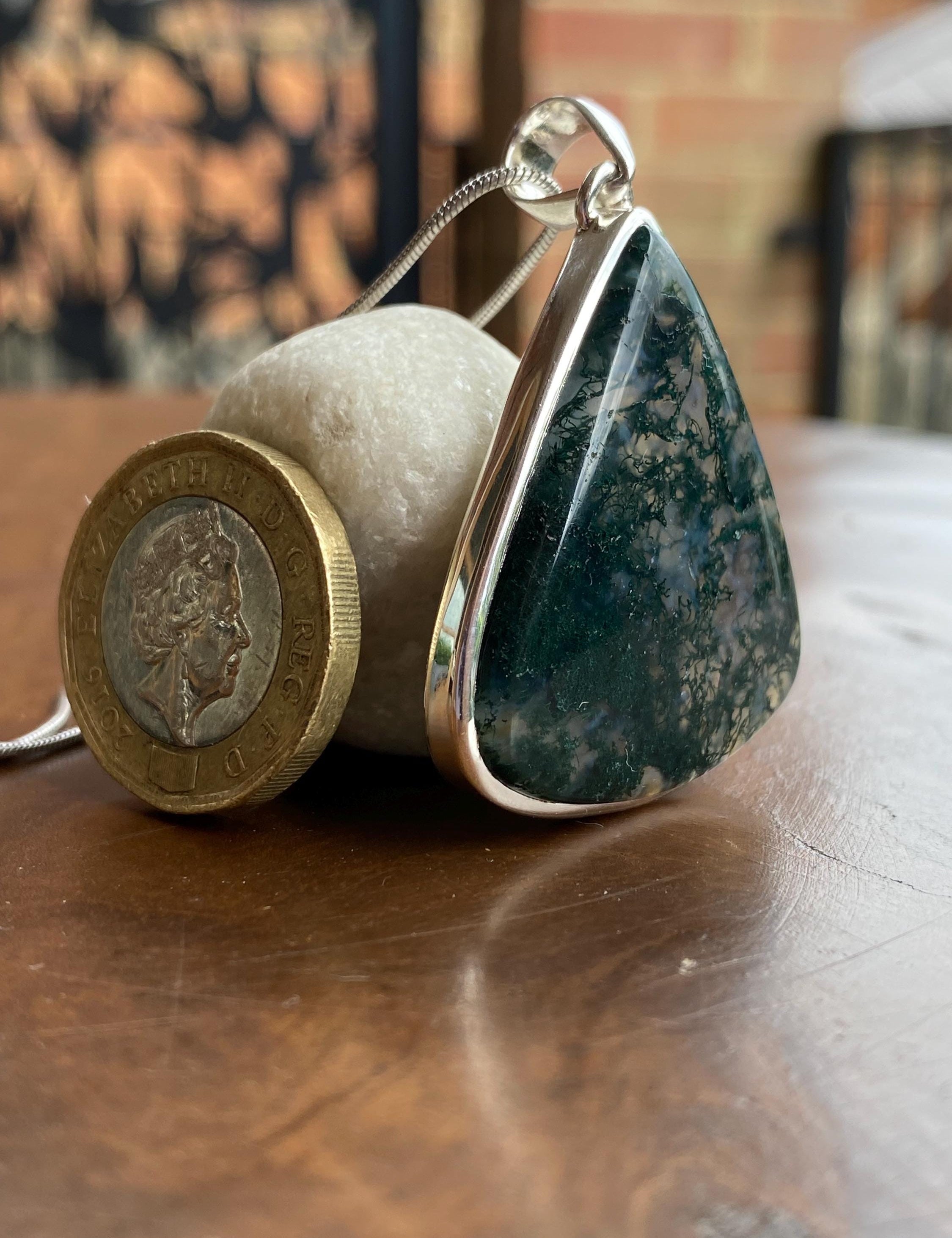 Moss Agate Silver Teardrop Pendant