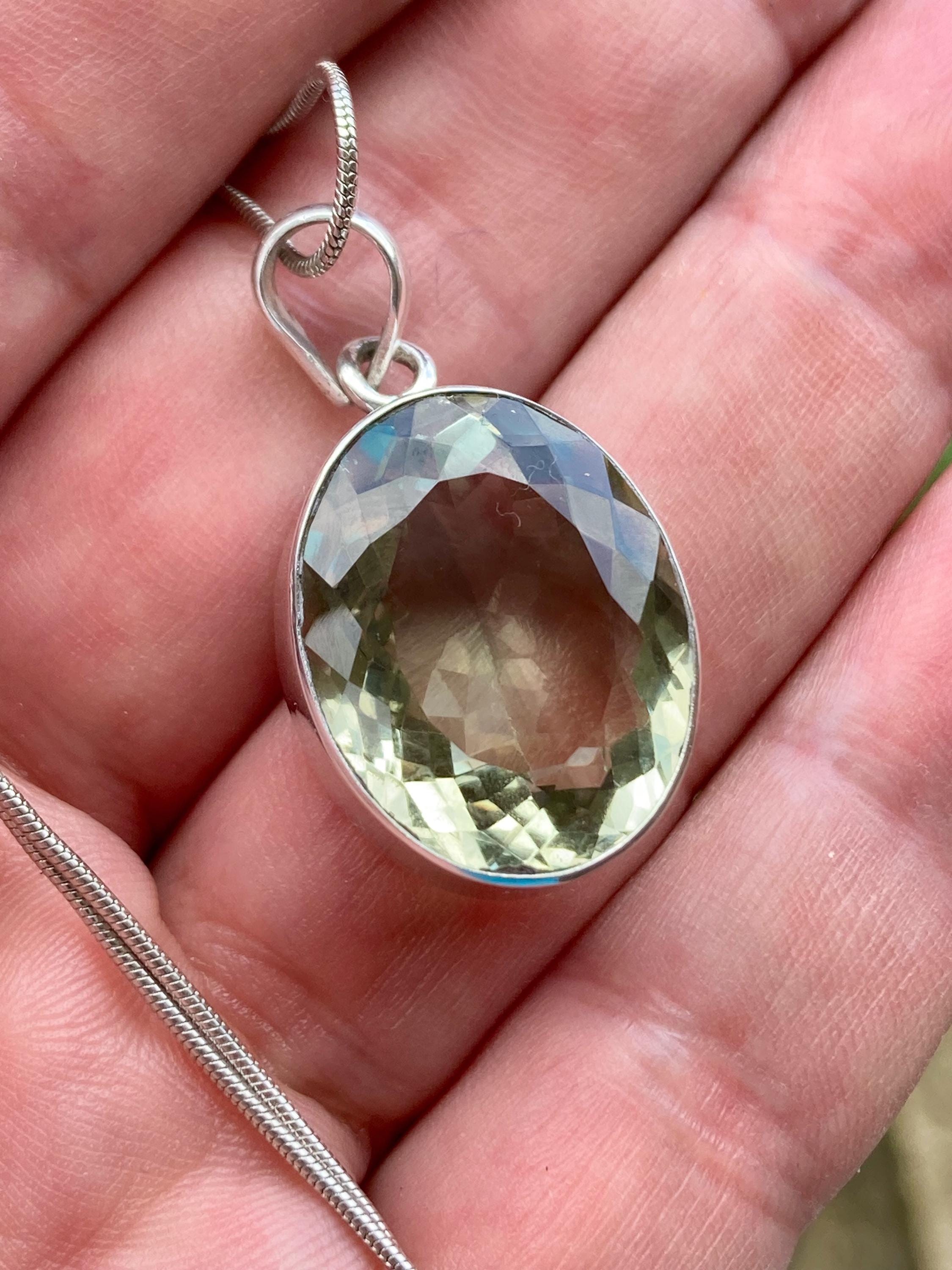 Green Amethyst Prasiolite 925 Sterling Silver Oval Pendant
