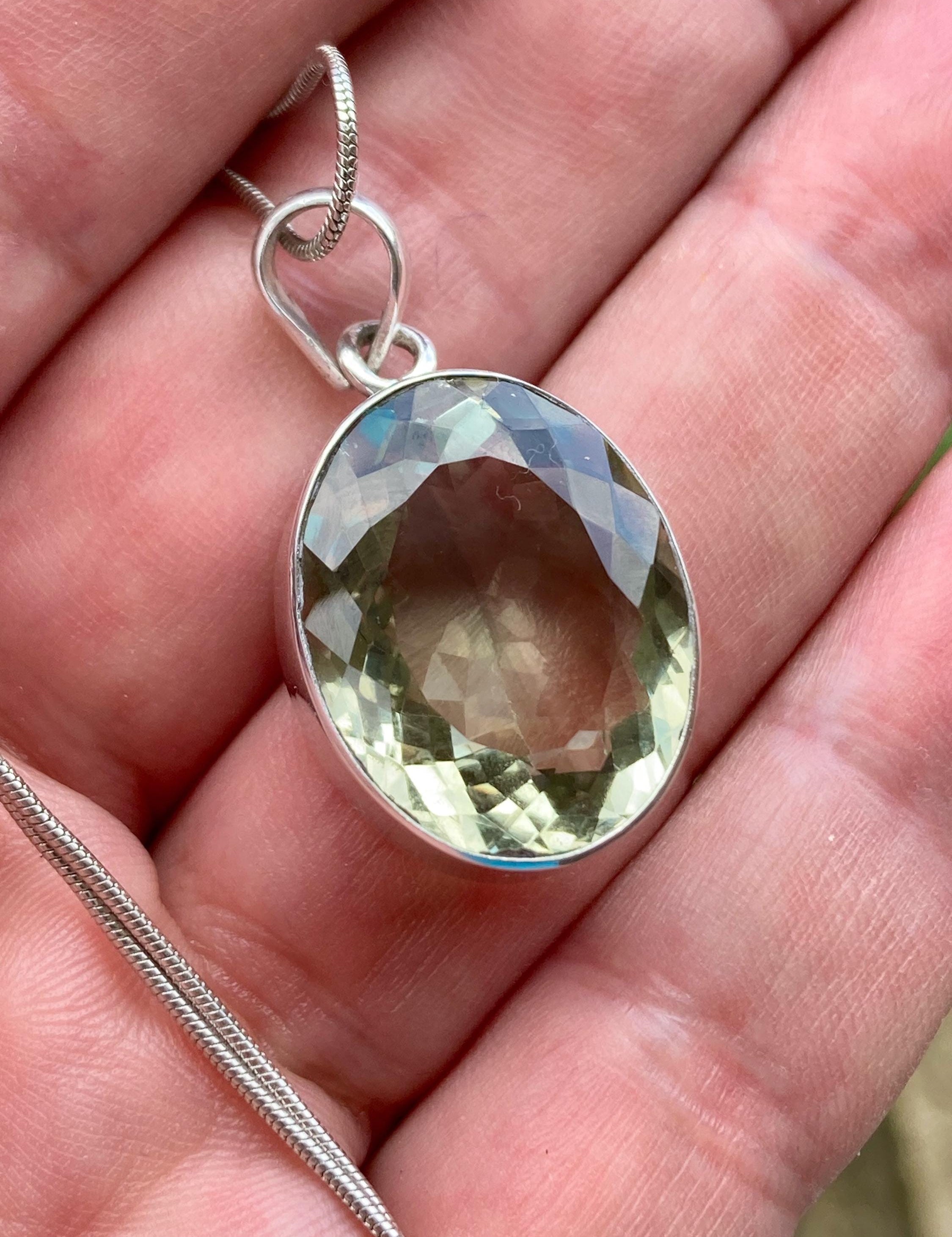 Green Amethyst Prasiolite 925 Sterling Silver Oval Pendant
