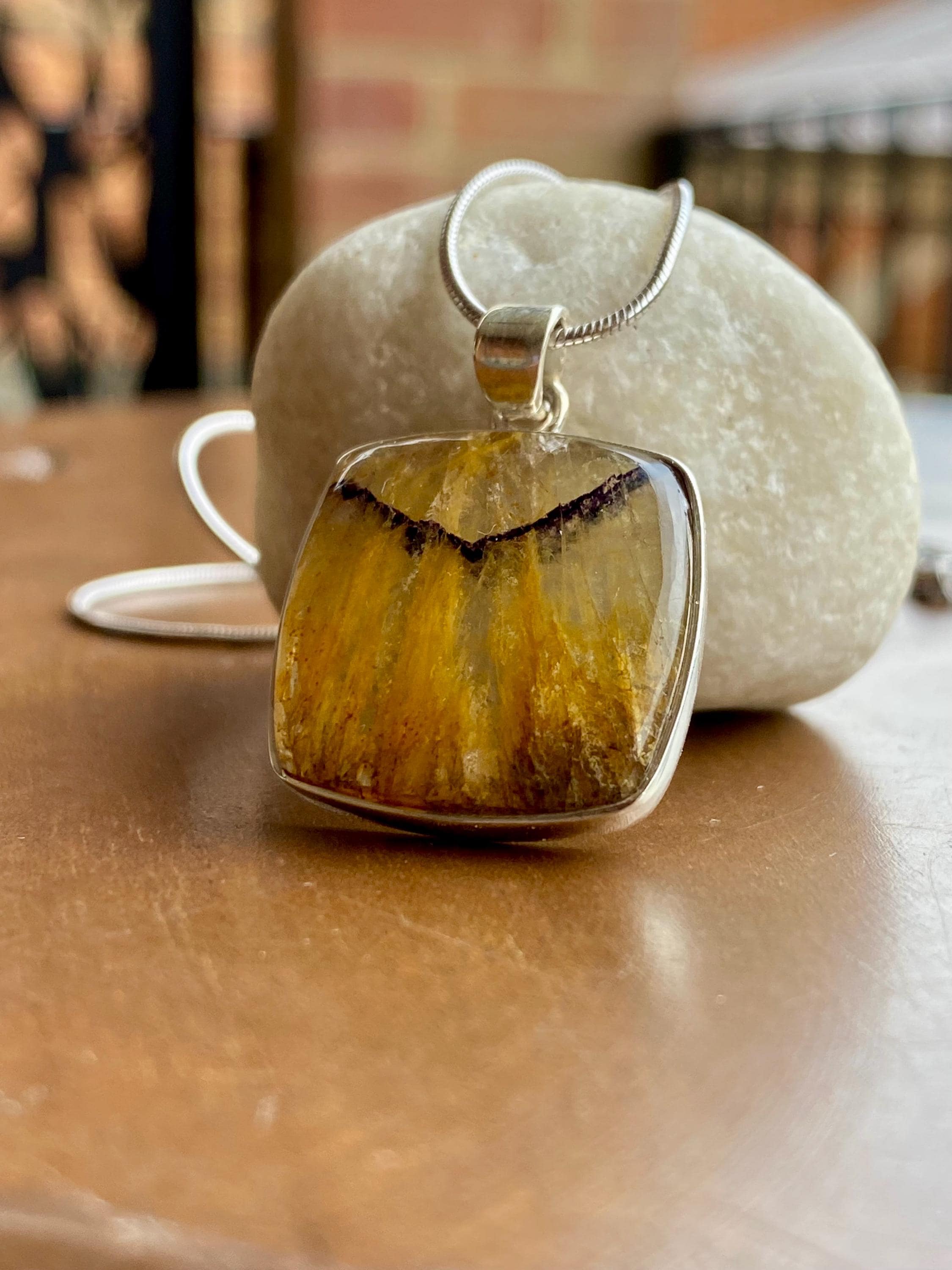 Square Blue John Sterling Silver Square Pendant