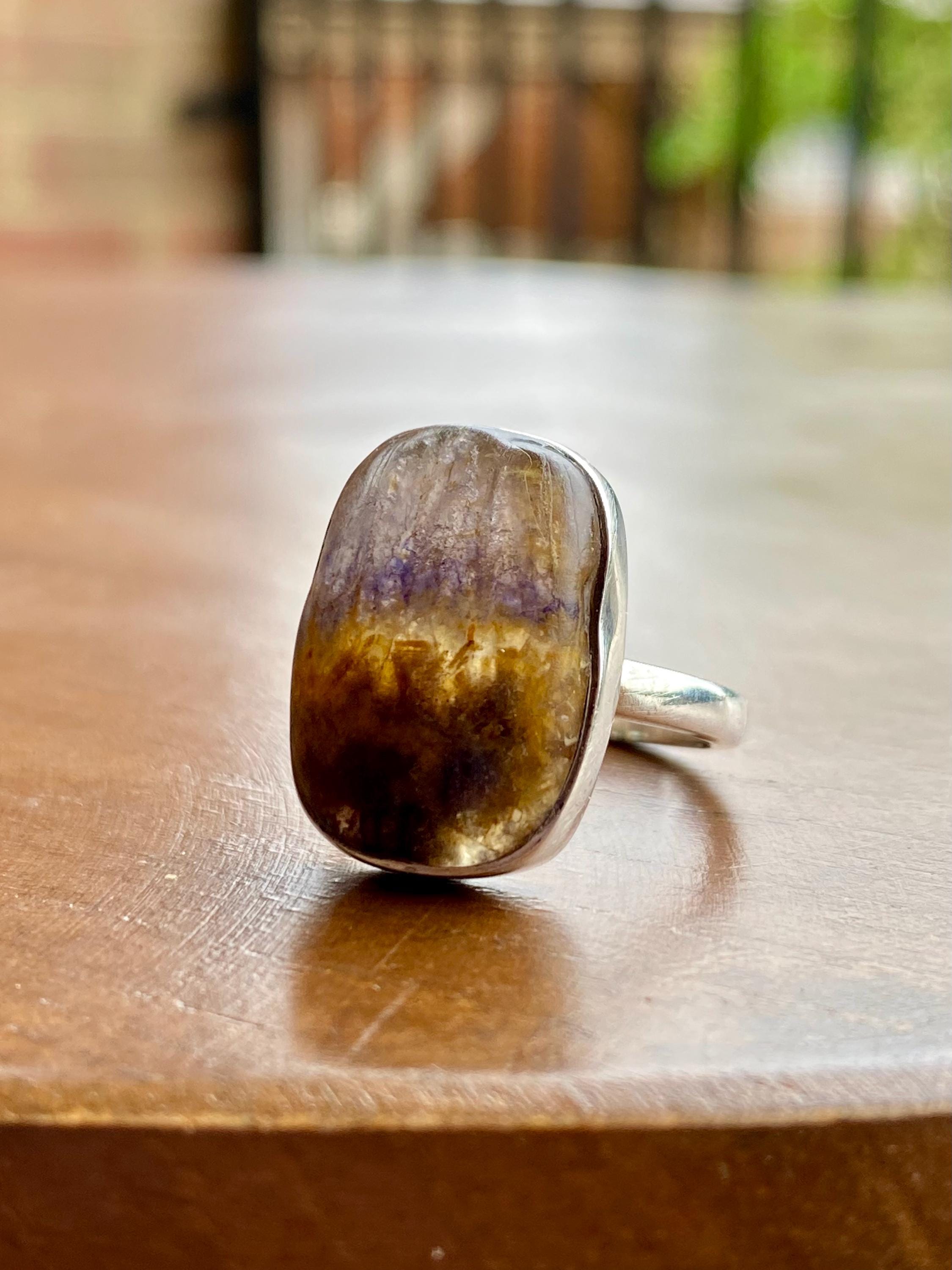 Extremely Rare Blue John 925 Sterling Silver Rectangular Ring