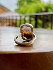 Extremely Rare Blue John 925 Sterling Silver Rectangular Ring