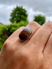 Extremely Rare Blue John 925 Sterling Silver Rectangular Ring