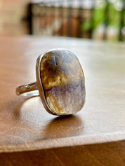 Extremely Rare Blue John 925 Sterling Silver Rectangular Ring