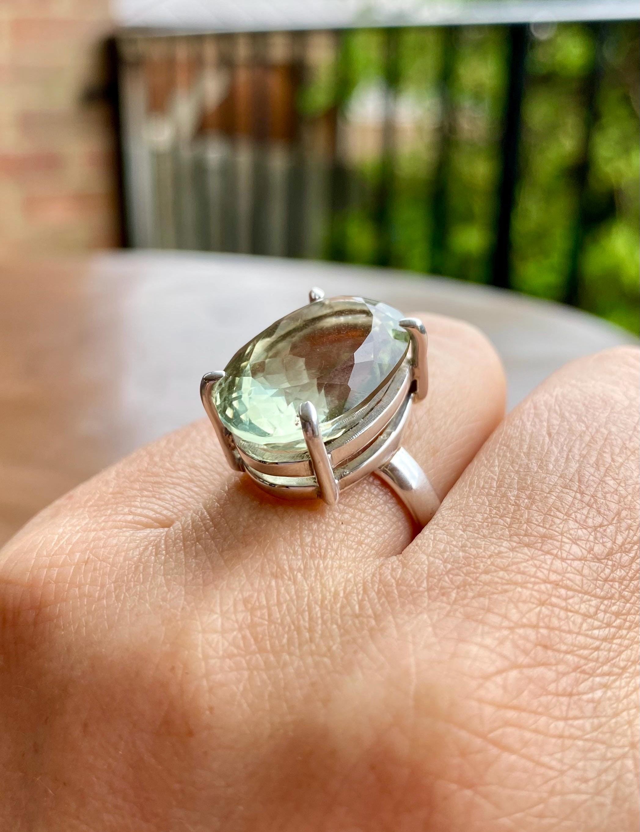 Oval Green Amethyst Prasiolite Sterling Silver Ring