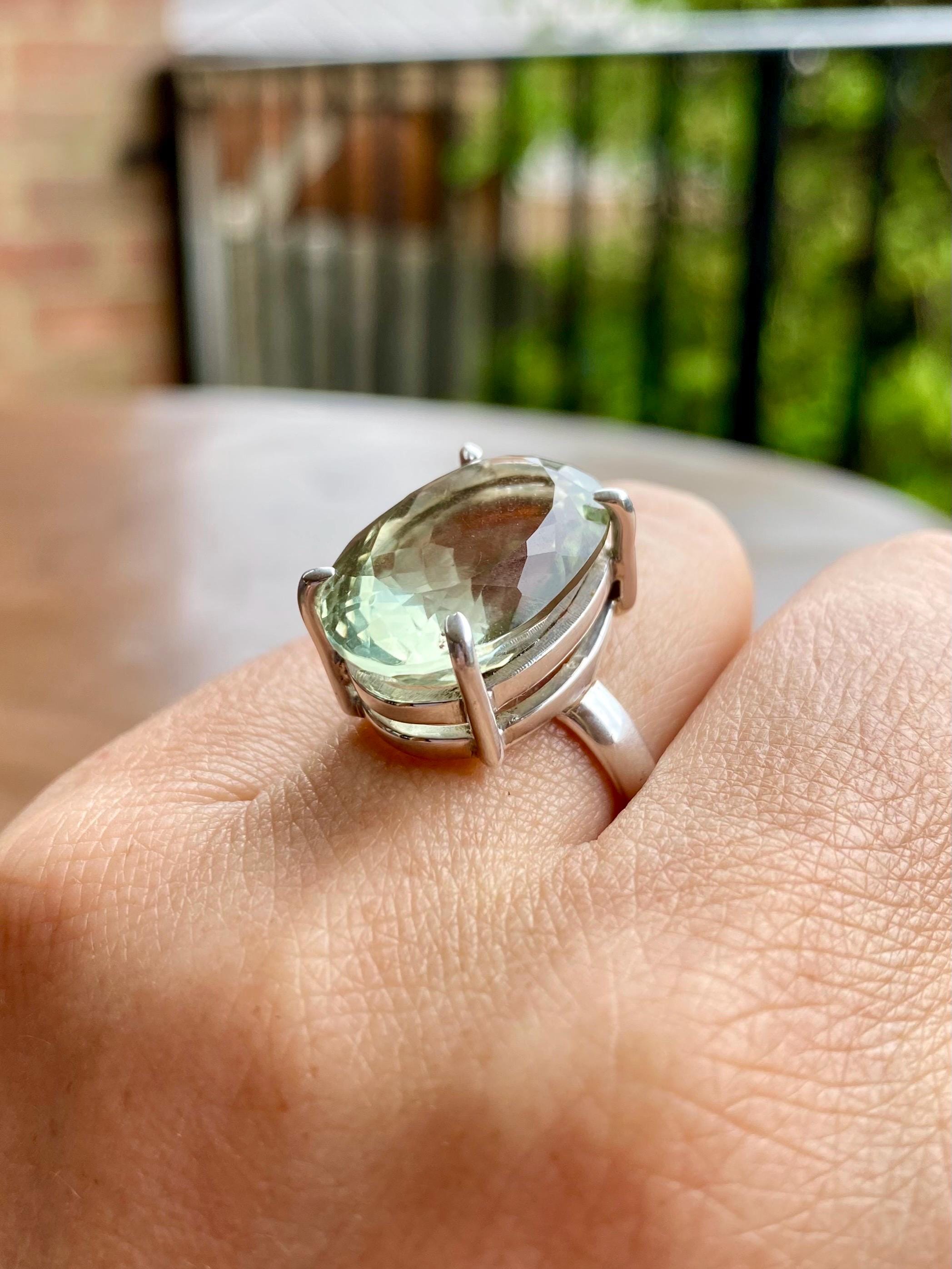 Oval Green Amethyst Prasiolite Sterling Silver Ring